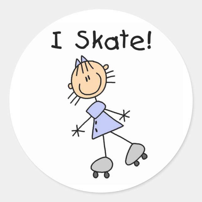 I Skate - Girl Roller Skater Classic Round Sticker (Front)