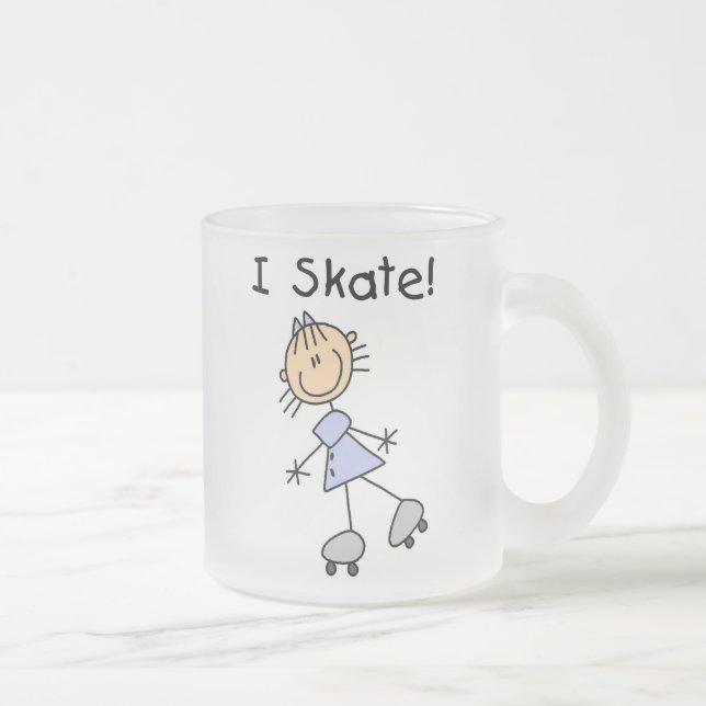 I Skate - Girl Roller Skater Frosted Glass Coffee Mug (Right)