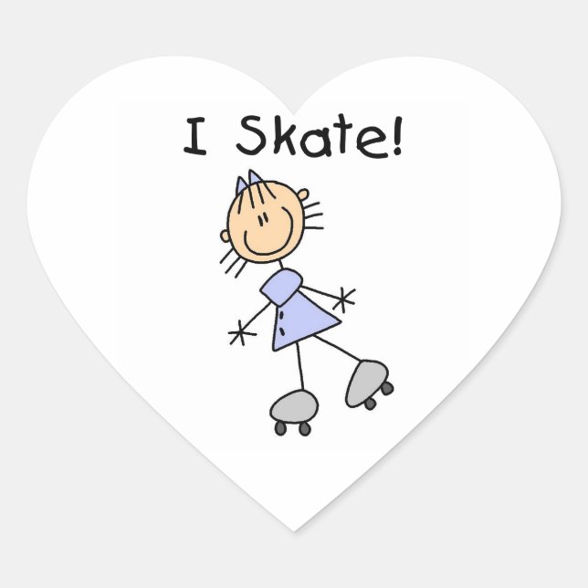 I Skate - Girl Roller Skater Heart Sticker (Front)