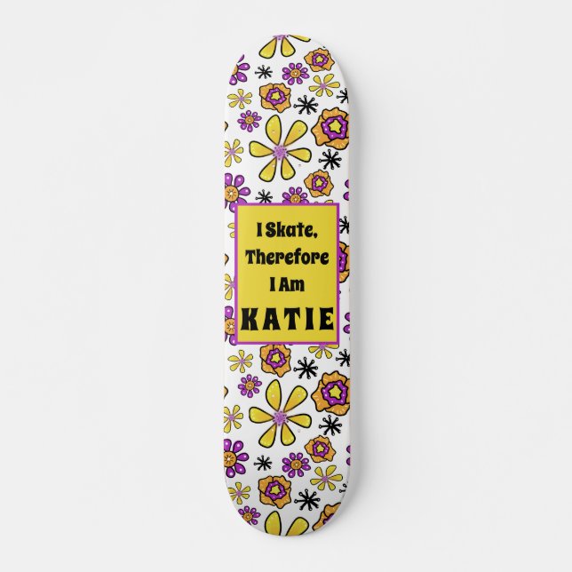 I Skate Groovy Retro Customisable Name Skateboard (Front)