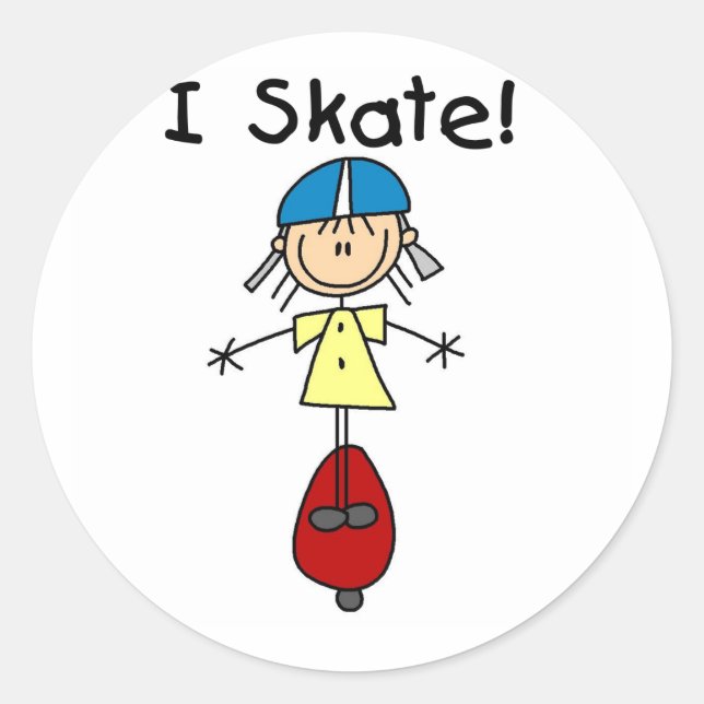 I Skate Skateboarding Girl Classic Round Sticker (Front)