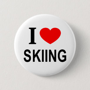 I ❤️ SKIING I LOVE SKIING I HEART SKIING 6 CM ROUND BADGE