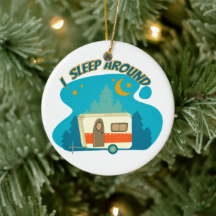 I Sleep Around Camper Van Camping Explorer Nature Ceramic Tree Decoration