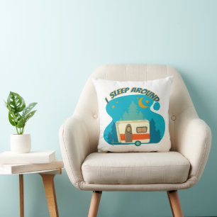 I Sleep Around Camper Van Camping Explorer Nature Cushion