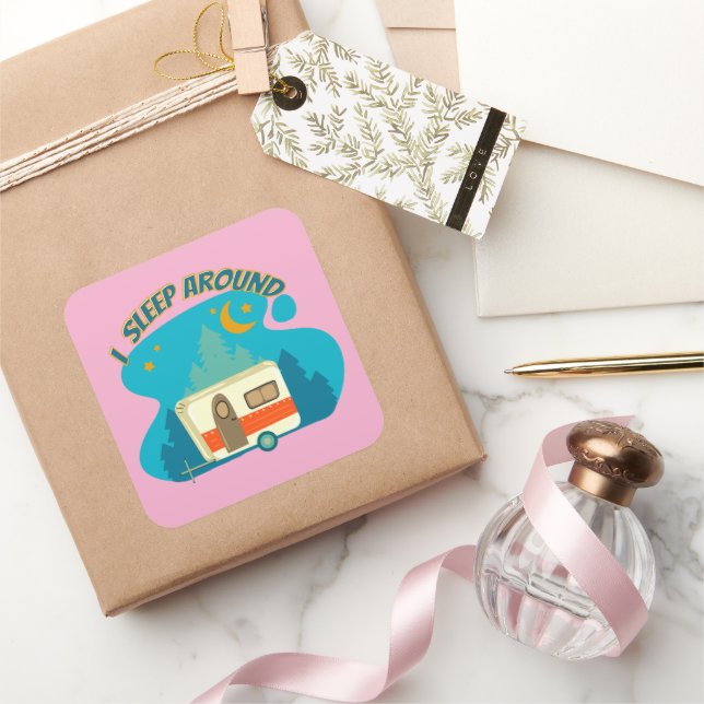 I Sleep Around Camper Van Camping Explorer Nature Square Sticker (Gifting)