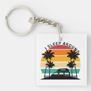 I Sleep Around Van Life Pun Vinatge Sunset travel Key Ring