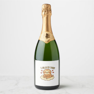 I Sloth You - Cute Kawaii Sloth Love Pun Design Cl Sparkling Wine Label