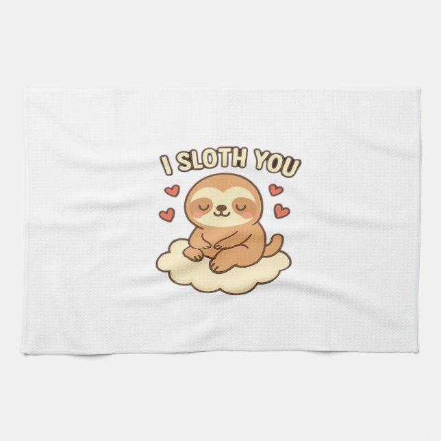 I Sloth You - Cute Kawaii Sloth Love Pun Design Cl Tea Towel (Horizontal)