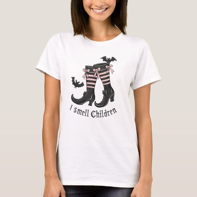 I Smell Children-Black & Pink Striped Socks & Boo T-Shirt (Front)