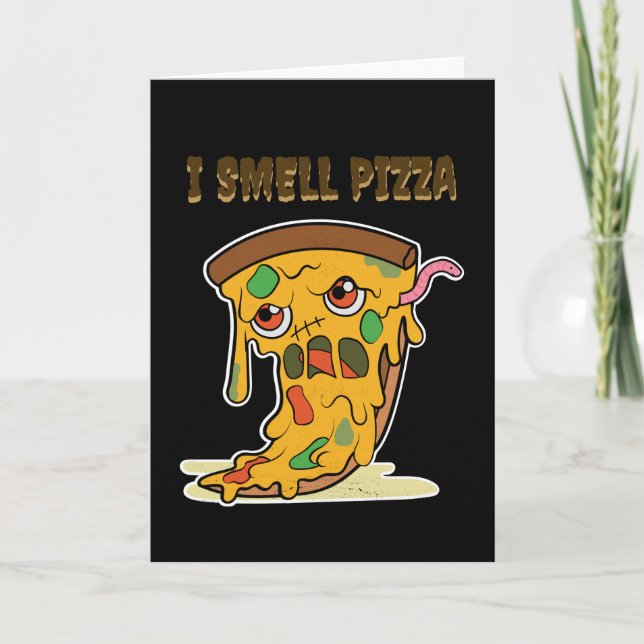 I Smell Pizza Funny Halloween Kawaii Zombie Food Card (Front)