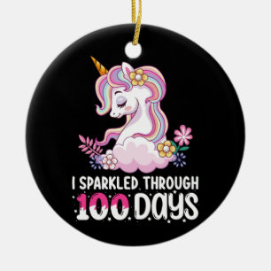 I Sparkled Through 100 Days of School Unicorn Ceramic Tree Decoration
