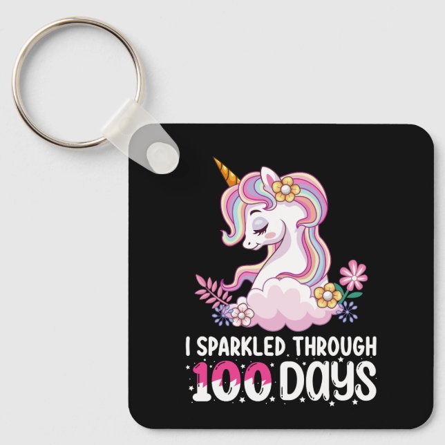 I Sparkled Through 100 Days of School Unicorn Key Ring (Front)