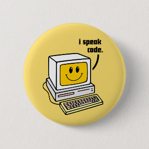 i speak code 6 cm round badge