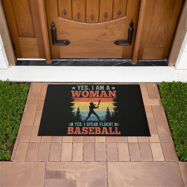I Speak Fluent Baseball Female Player Fan Doormat (Outdoor)