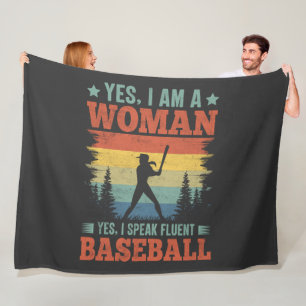 I Speak Fluent Baseball Female Player Fan Fleece Blanket