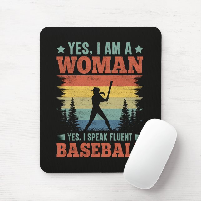 I Speak Fluent Baseball Female Player Fan Mouse Mat (With Mouse)
