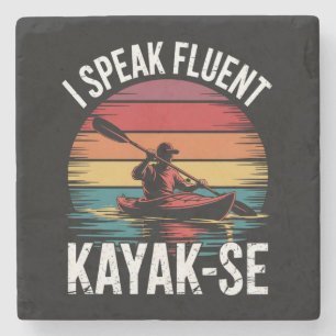 I Speak Fluent Kayak-Ese Kayaker Kayaking Vintage Stone Coaster