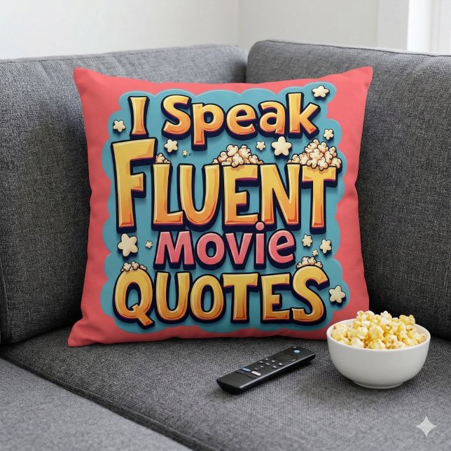 I Speak Fluent Movie Quotes Retro Pop Art Cushion (I Speak Fluent Movie Quotes Retro Pop Art Throw Pillow Mockup A)