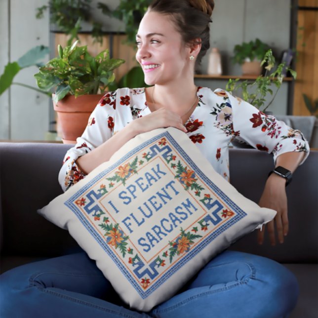 I Speak Fluent Sarcasm - Funny Needlepoint Style Cushion (I Speak Fluent Sarcasm Needlepoint Style Funny Women and Girls Gift Pillow)