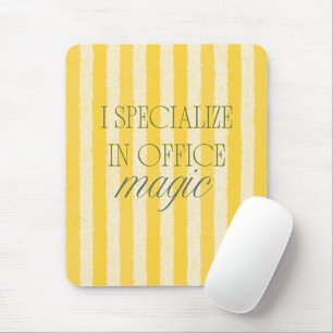 'I Specialise In Office Magic' Yellow Striped Gift Mouse Mat