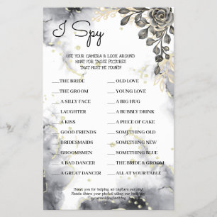 I Spy Black Roses Wedding Reception Game Card