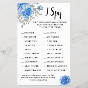 I Spy Blue Flowers Wedding Reception Game Card