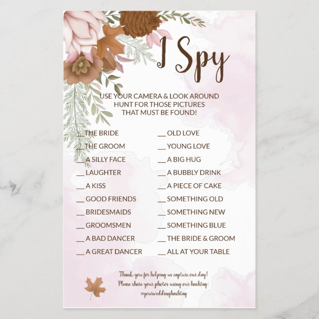 I Spy Boho Autumn Wedding Reception Game Card (Front)