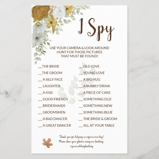 I Spy Boho Autumn Wedding Reception Game Card Flye (Front)