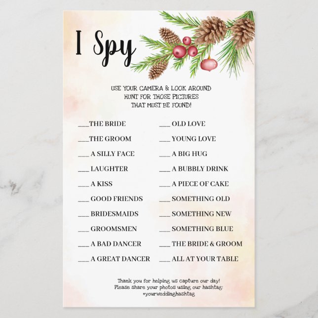 I Spy Christmas Wedding Reception Game Card (Front)