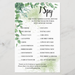 I Spy Eucalyptus Wedding Reception Game Card