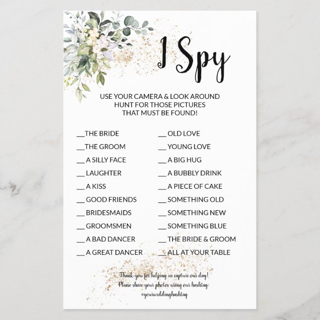 I Spy Herbal Wedding Reception Game Card Flyer (Front)