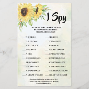 I Spy Sunflowers Wedding Reception Game Card