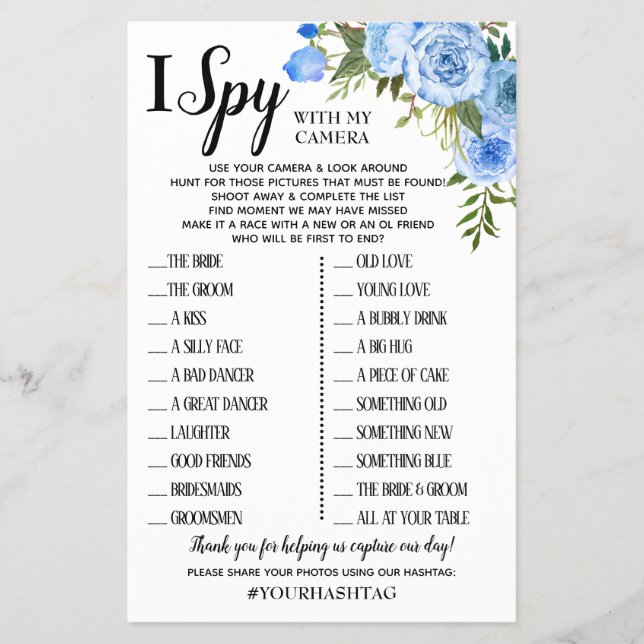 I Spy wedding reception game english spanish card (Front)