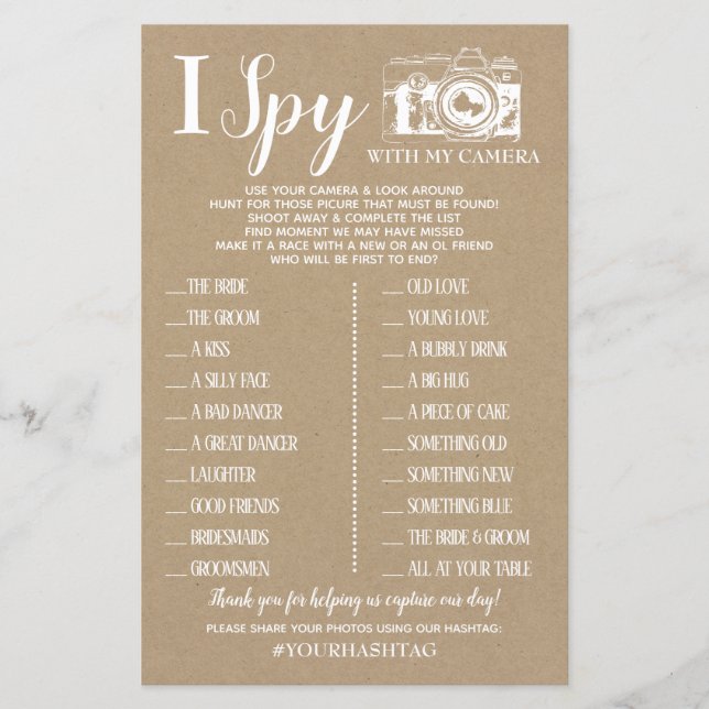 I Spy wedding reception game english spanish game (Front)