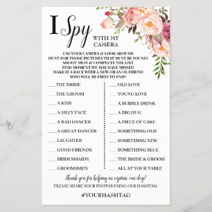 I Spy Wedding Reception Pink Flowers Game Card