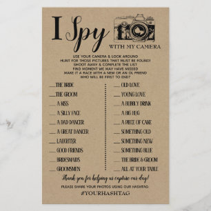 I Spy Wedding Reception Shower Rustic Game Card