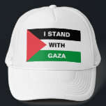 I stand with Gaza text Palestine flag custom Trucker Hat<br><div class="desc">I stand with Gaza custom text Palestine flag Trucker Hat.
Fully customisable white text,  or you can just delete it.
Show your Palestine pride with these patriotic flag Trucker Hats.
Check the rest of the collection for more coordinating and matching items.</div>