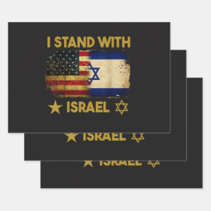 I Stand with Israel America Flag Wrapping Paper Sheet