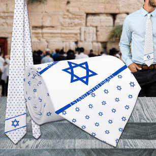 I Stand With Israel Blue White Star Of David  Tie