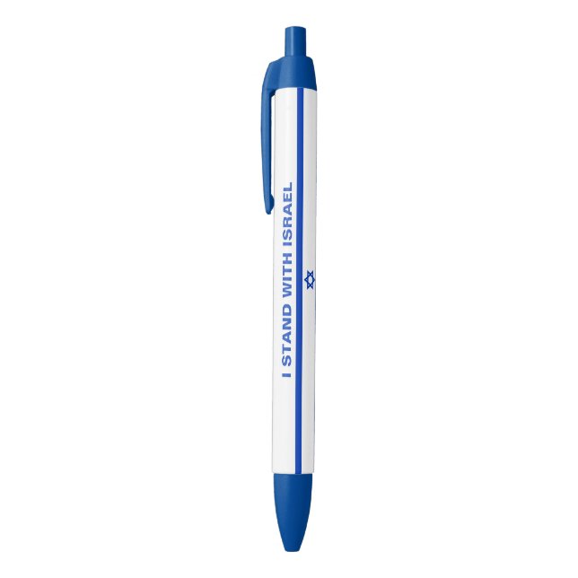 I stand with Israel custom blue text Israel flag Black Ink Pen (Top (Vertical))