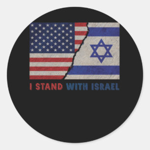 I Stand With Israel Patriotic USA and Israel Flag Classic Round Sticker