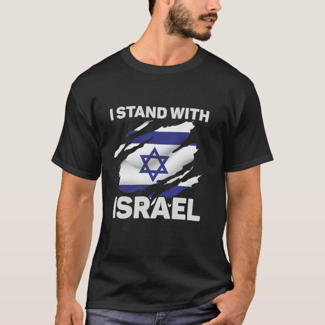 I Stand With Israel USA American Flag with Israel  T-Shirt (Front)