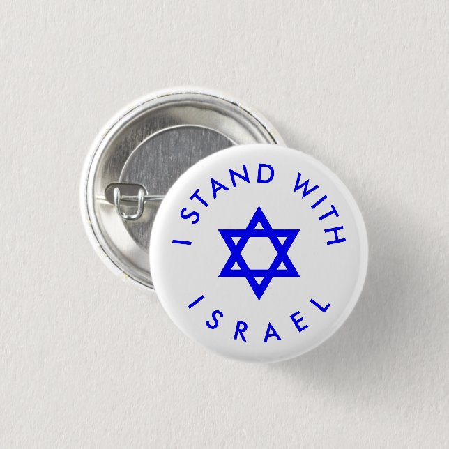 I Stand with Israel white and blue Star of David 3 Cm Round Badge (Front & Back)