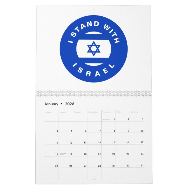 I Stand with Israel white blue flag custom text Calendar (Jan 2026)