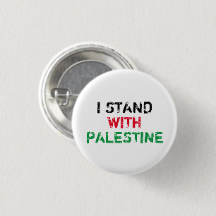 I stand with Palestine black red green text white 3 Cm Round Badge