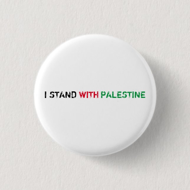I stand with Palestine black red green white text 3 Cm Round Badge (Front)