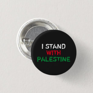 I stand with Palestine white red green black text 3 Cm Round Badge