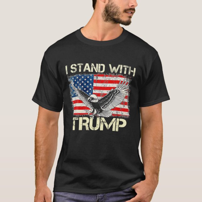 I Stand With Trump American Flag Men Woman USA Vin T-Shirt (Front)
