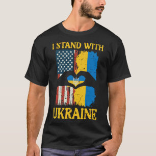 I Stand With Ukraine American Flag Hand Heart Wome T-Shirt