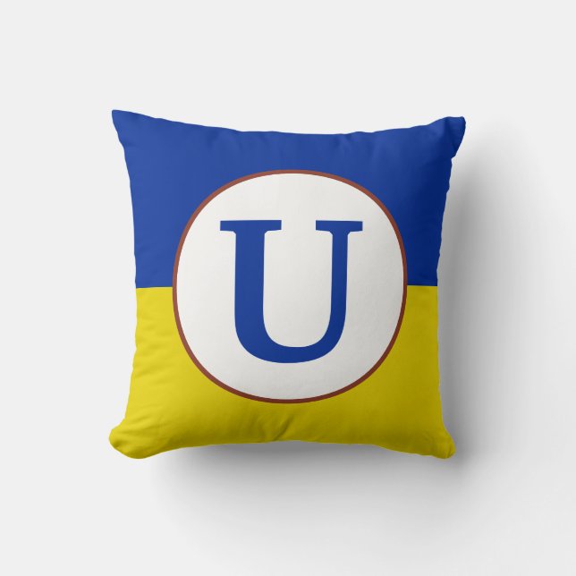 I stand with Ukraine blue yellow flag monogram Cushion (Front)